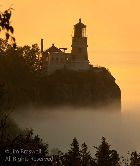 SplitRock Lighthouse at Sunrise in the fog