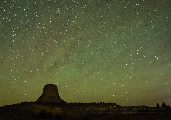 Perseid meteor shower over the Devil's Tower